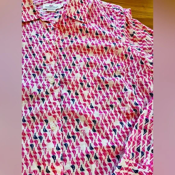 Vineyard Vines Pink Sailboat Print Cotton Button Down Coastal Preppy 8 - Picture 3 of 6